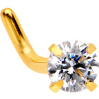 18G 1/4 Clear 3mm CZ Gem Gold IP L-Shape Nose Ring