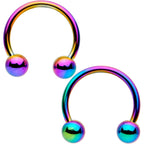 16G 3/8 Rainbow Black Gold Tone PVD Pack Set of 8 Horseshoe Barbells