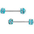 5/8 Clear Aqua CZ Gem Two Tone Stripe Barbell Nipple Ring Set