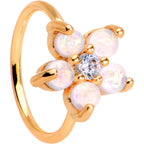 5/16 White Faux Opal CZ Rose Gold IP Flower Seamless Circular Ring