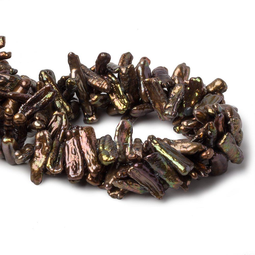 Bronze Side Drill Biwa Freshwater Pearl Beads 16 inch 75 pieces 25x5-18x7mm