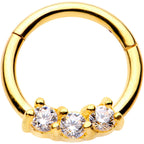 16G 5/16 Clear Gem Gold PVD Hinged Segment Ring Circular Barbell