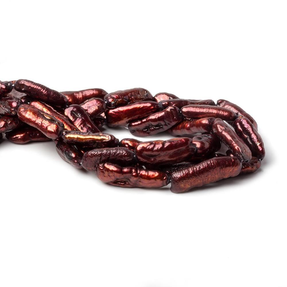 Burgandy Straight Drill Biwa Pearl Beads 12 inch 15 beads 6x20mm