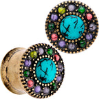 Gold Plated Southwestern Stone Age Double Flare Plug Set 2G to 22mm