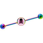 14G Pink Rainbow Skull Rainbow Industrial Barbell 37mm