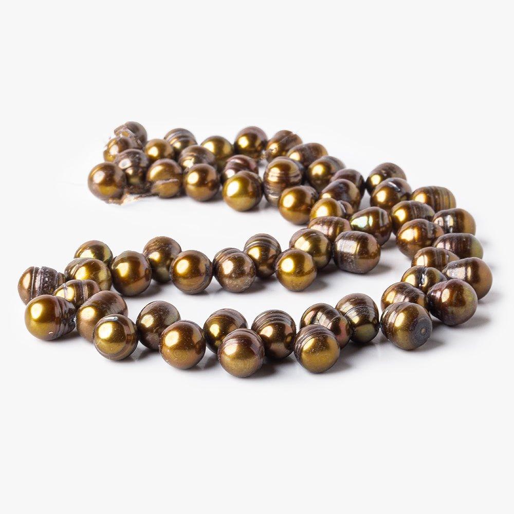 Chocolate Brown Top Drilled Ringed Baroque Pearls 15 inch 9x10-9x11mm 60 beads
