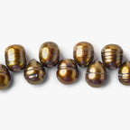 Chocolate Brown Top Drilled Ringed Baroque Pearls 15 inch 9x10-9x11mm 60 beads