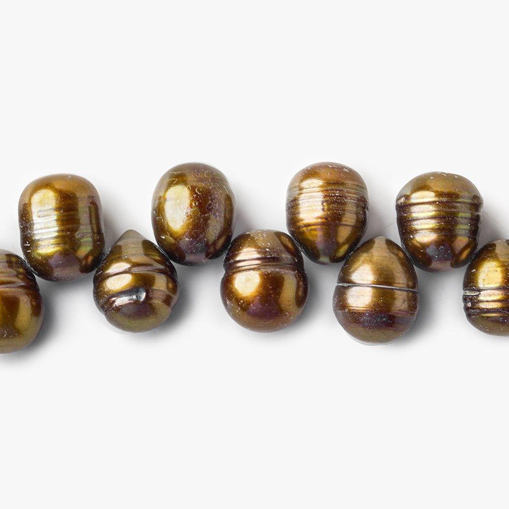 Chocolate Brown Top Drilled Ringed Baroque Pearls 15 inch 9x10-9x11mm 60 beads