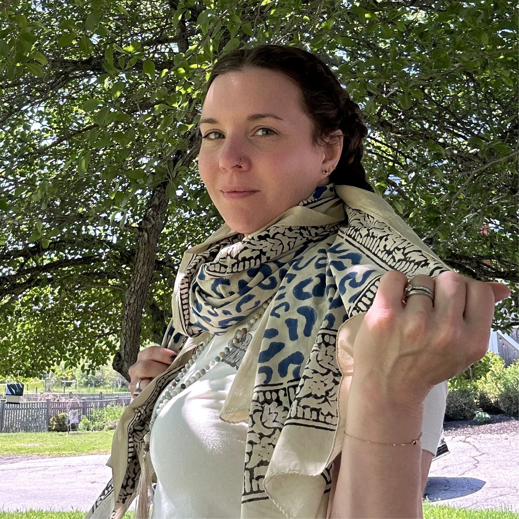 Wild Indigo Bloom – Hand Block Print Cotton Scarf, Oversized Boho Wrap & Lightweight Sarong