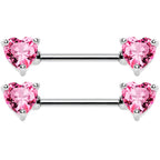 14G 9/16 Multi Color Heart Gem Barbell Nipple Ring Pack Set of 6