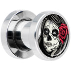 Katrina Sugar Skull with Rose Flower Steel Screw Fit Plug Set 2G
