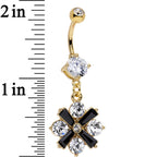 Clear Gem Gold Anodized Black X Marks the Sparkle Dangle Belly Ring