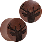 Organic Sawo Wood Holiday Antler Deer Saddle Plug Set Sizes 8mm to 25mm