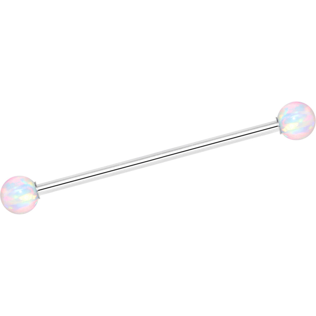 14G White 5mm Synthetic Opal Ball Industrial Barbell 32mm