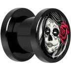 Katrina Sugar Skull Rose Flower Black Anodized Screw Fit Plug Set 0G