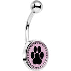Black on Pink Paw Print Belly Ring