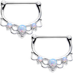 14G 9/16 White Faux Opal Delicate Flourish Nipple Clicker Set