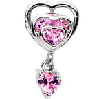 16G 1/4 Pink CZ Gem Triple Heart Dangle Cartilage Tragus Earring