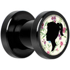 Man Woman Floral Silhouette Black Anodized Screw Fit Plug Set 2G