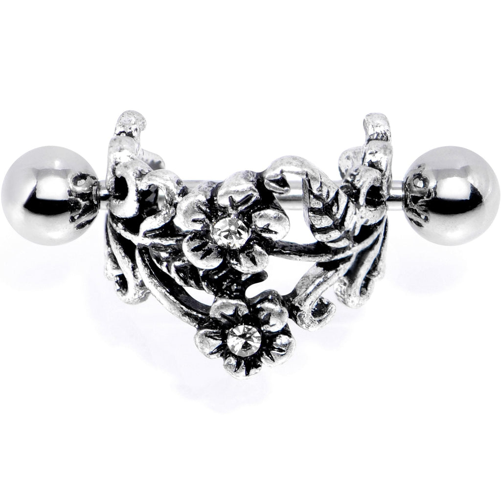 16G 1/2 Clear Gem Double Daisy Flower Cuff Cartilage Earring