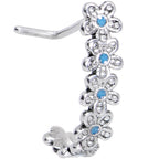 20G Blue Belle Daisy Flower Chain Faux Hoop L Shaped Nose Ring