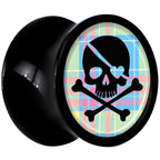 Black Acrylic Pink Green Plaid Heart Skull Saddle Plug Set 0G