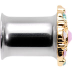 Pink Green White Gem Glam Flower Double Flare Tunnel Plug Set