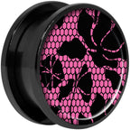 Pink Floral Lace Black Anodized Screw Fit Plug Set 20mm