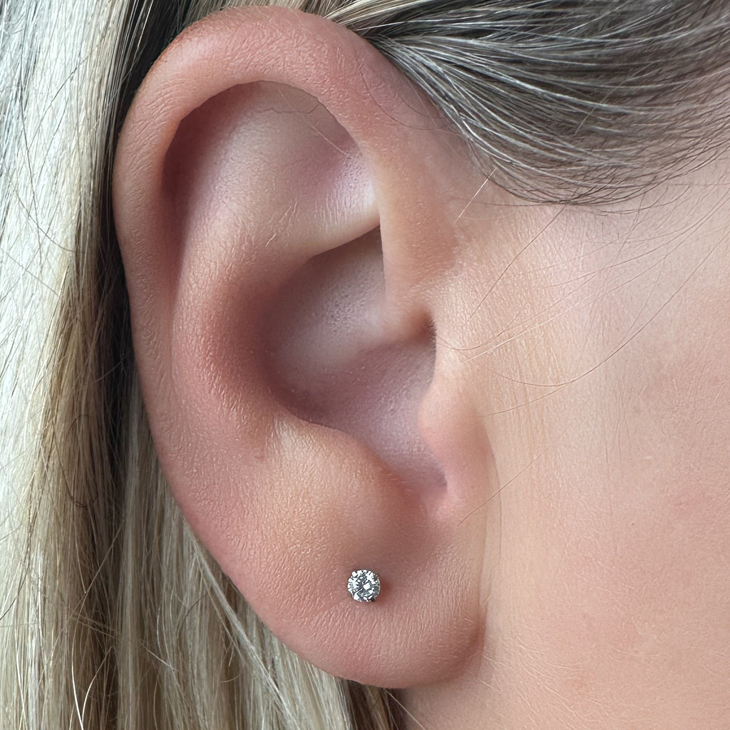Gold Medical Grade Titanium Flat Back Earring 18G 3mm CZ Reversible Star