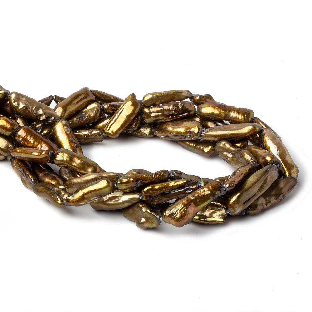 Golden Green Straight Drill Biwa Pearls 15 inch 18 beads 23x8mm