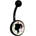Woman Floral Silhouette Black Belly Ring