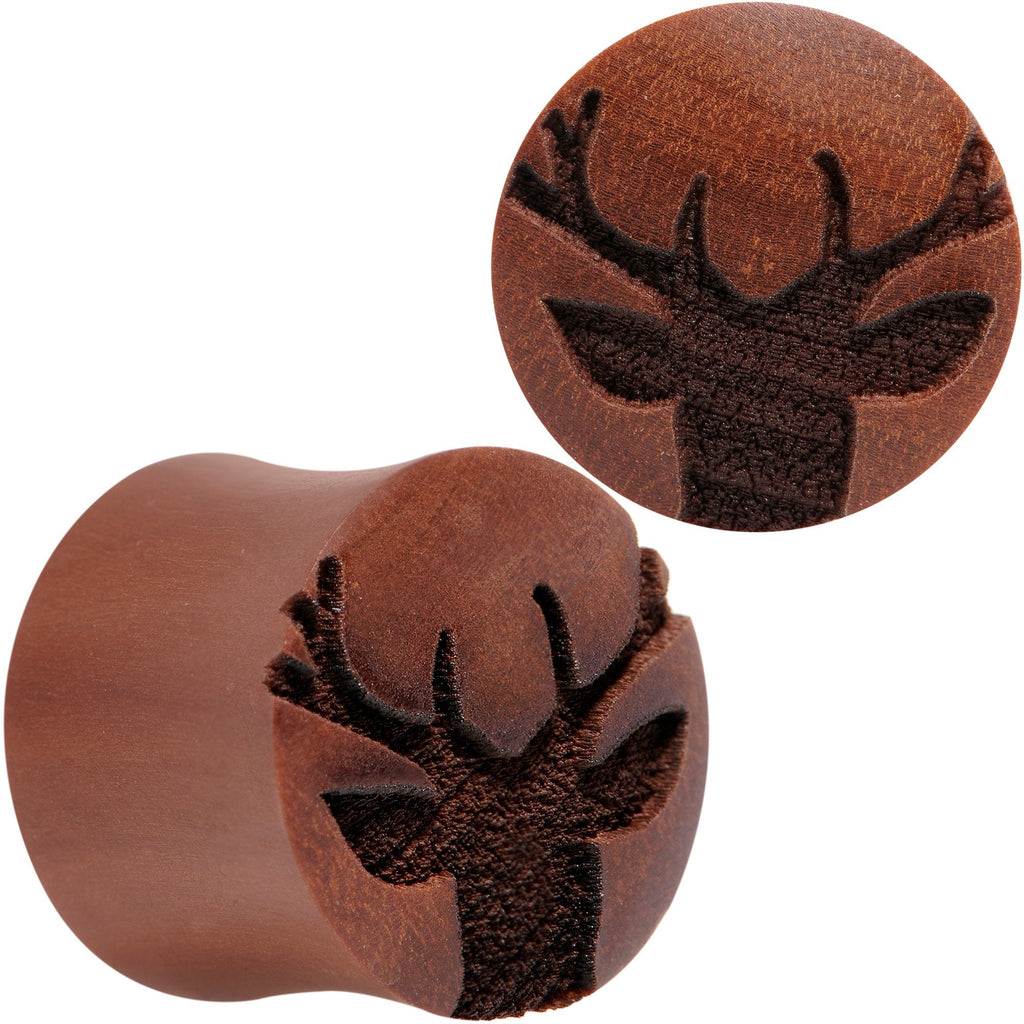 Organic Sawo Wood Holiday Antler Deer Saddle Plug Set Sizes 8mm to 25mm