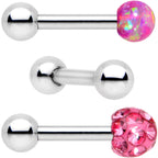 16G 1/4 Pink Faux Opal Ball Cartilage Tragus Earring 3 Pack Set