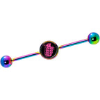 14G Pink Grenade Rainbow Industrial Barbell 37mm