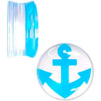 Clear Acrylic Double Flare Blue Turquoise  Anchor Saddle Plug Set 18mm - 20mm