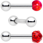 16G 1/4 Red Faux Opal Ball Cartilage Tragus Earring 3 Pack Set