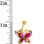 Pink Gem Gold PVD Burst of Color Butterfly Belly Ring