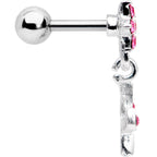 16G 1/4 Pink Gem  Flower Dangle Cartilage Tragus Earring