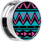 Pink Teal Tribal Print Steel Screw Fit Plug Set 20mm