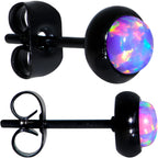 Purple Synthetic Opal Black IP 316L Surgical Steel Stud Earrings
