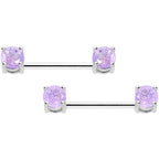 Purple CZ Gem Captive Ring Straight Barbell Nipple Ring Set