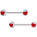 5/8 Clear Red CZ Gem Two Tone Heart Barbell Nipple Ring Set