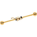 14G Gold Tone IP Brontosaurus Dinosaur Industrial Barbell 38mm