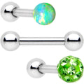 16G 1/4 Lime Faux Opal Ball Cartilage Tragus Earring 3 Pack Set