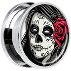 Katrina Sugar Skull with Rose Flower Steel Screw Fit Plug Set 18mm