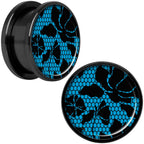 Blue Floral Lace Black Anodized Screw Fit Plug Set 18mm