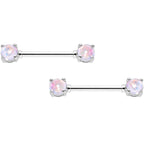 14G White Faux Opal BCR Captive Ring Barbell Nipple Ring Set
