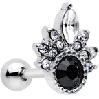 16G 1/4 Clear Black Gem Cocktail Party Tragus Cartilage Earring