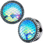 Aqua Gem Iridescent Blue Mermaid Scale Screw Fit Plug Set 6mm to 22mm