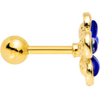 16G 1/4 Blue Gem Gold PVD Flower Tragus Cartilage Earring